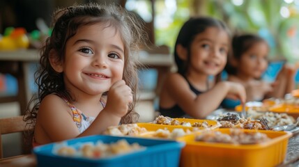 Children Delight in Colorful Food at Outdoor Lunch Gathering