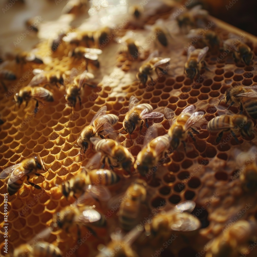 Poster high-tech beehive with robotic temperature control ensuring bee welfare and hive productivity