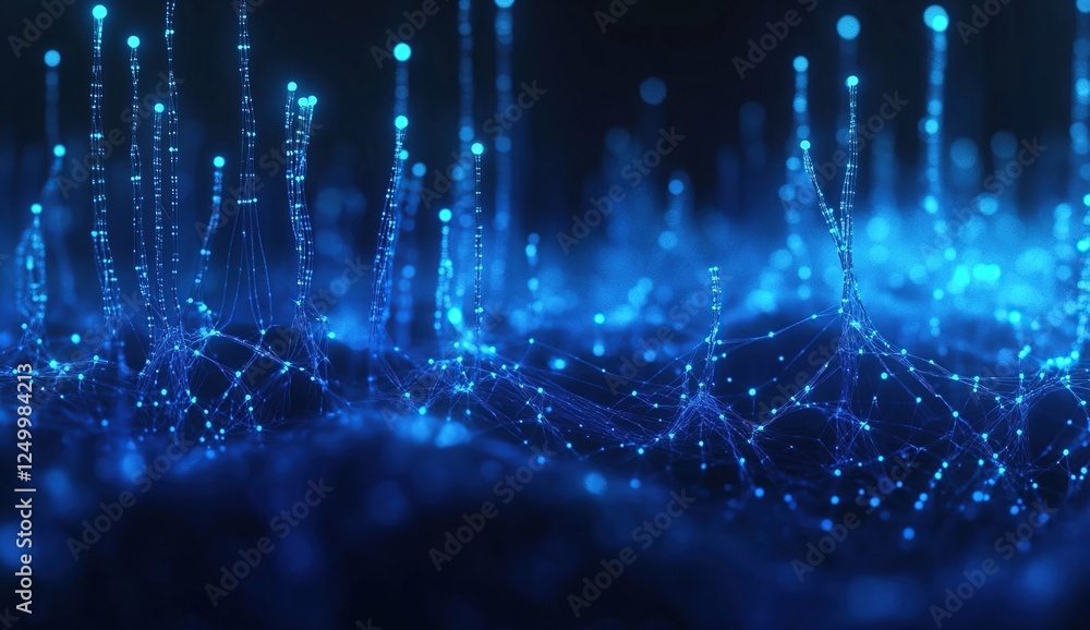 Poster Exploring the Intricate Beauty of Network Connections: A Visual Journey into Abstract Data Structures with Glowing Nodes and Interconnecting Lines