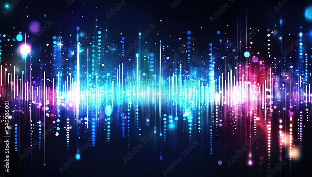 Poster abstract light streaks dance across the screen with vibrant colors and glowing particles, creating a