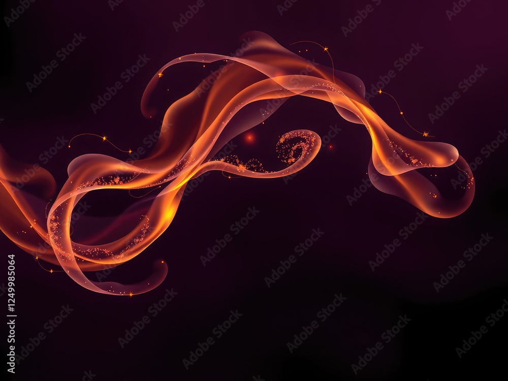 Wall mural abstract wavy flame with golden sparkles against a dark purple background, abstract, mesmerizing, mo
