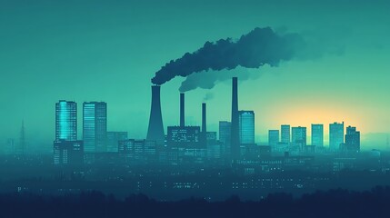 Fototapeta premium Industrial Cityscape at Dusk with Pollution