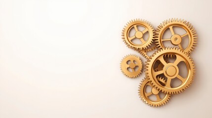 Abstract Arrangement of Golden Gears on Light Background Surface