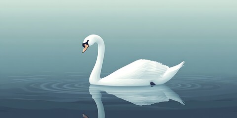 Fototapeta premium Serene Swan Floating on Calm Lake at Dawn
