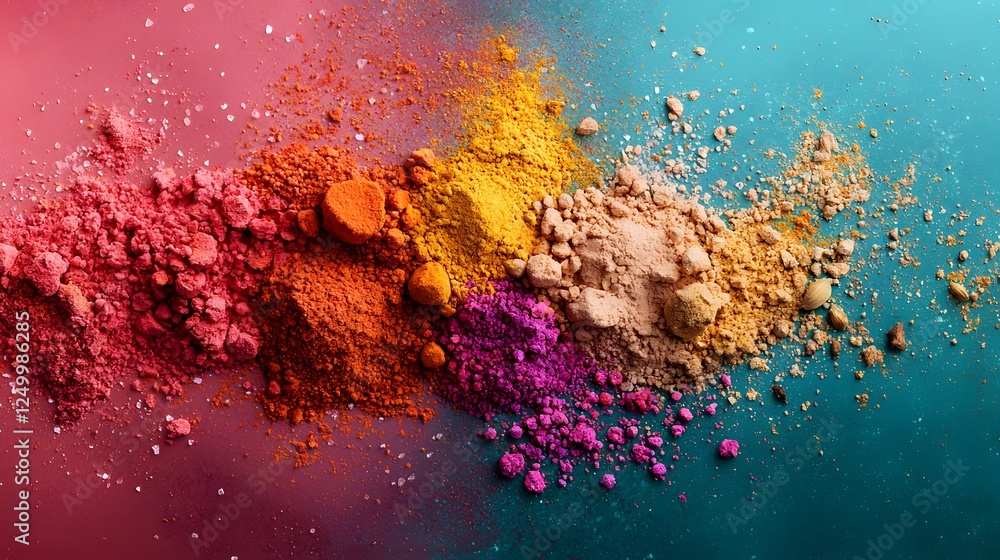 Poster colorful abstract background with explosion of vivid pigment powder granular paint splash and chaoti