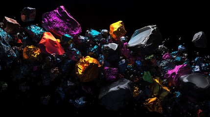 Colorful Mineral Crystals Scattered Against a Dark Background Showcasing Their Unique Textures and Hues