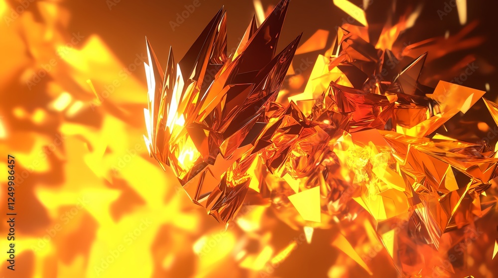 Poster vibrant abstract depiction of a fiery dragon with sharp edges and intense colors in a glowing enviro