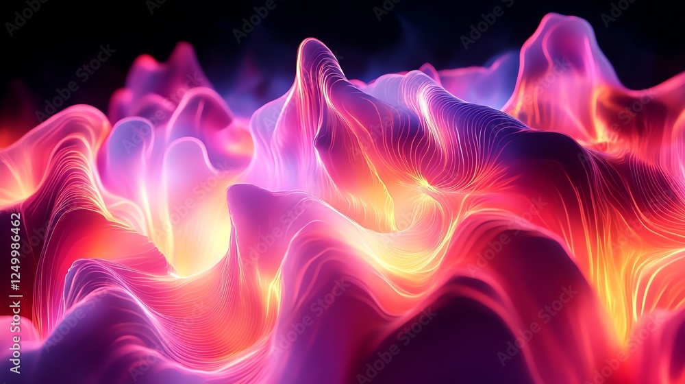 Poster vibrant abstract landscape with flowing patterns and dynamic colors at twilight