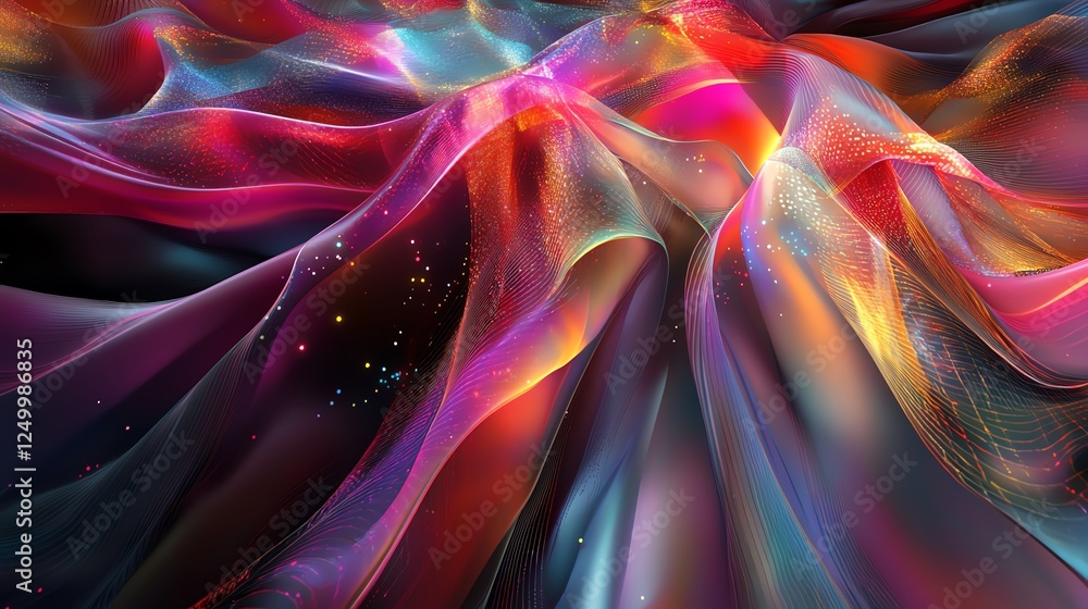 Poster colorful abstract waves in vibrant hues creating a mesmerizing visual effect during a digital artwor