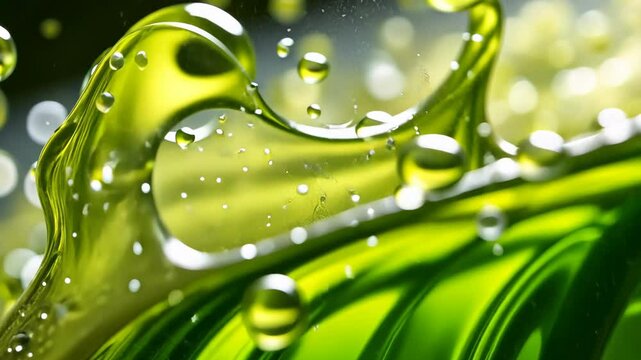 Captivating green liquid with bubbles showcasing movement and vibrancy