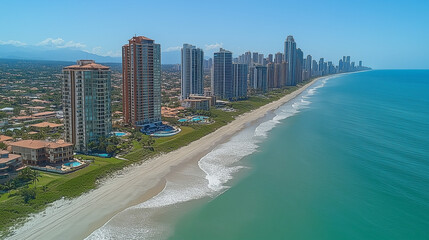 Obraz premium beach, city, sea, water, skyline, sky, coast, buildings, travel, ocean, building, architecture, view, landscape, summer, cityscape, israel, sand, tourism, tel aviv, hotel, spain, resort, florida, aust