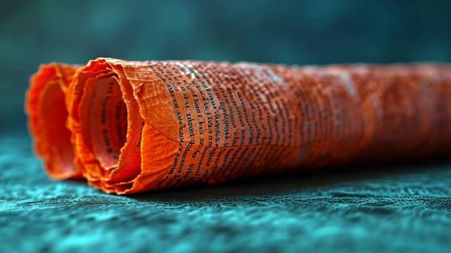 Ancient Orange Scrolls on Teal Surface