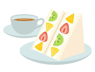 フルーツサンドと紅茶の軽食やおやつ・デザートをイメージしたイラスト