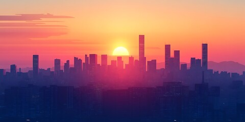 City Sunrise Skyline View, Urban Horizon, Sunrise, Aerial