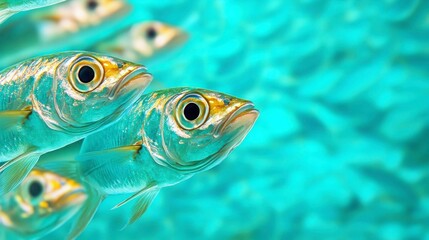 Naklejka premium School of Fish Swimming in Clear Vibrant Blue Water