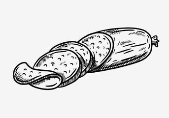 Ham sausage hand draw vector illustration food