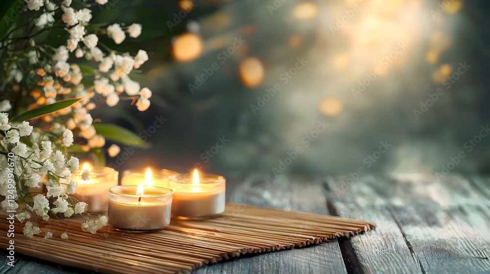 Aufkleber warm and inviting scene with glowing candles and winter foliage on a rustic wooden table creating a 