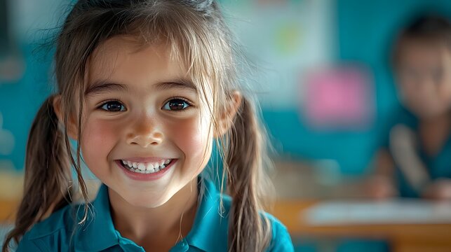 Cheerful Tongan schoolgirl in a traditional ta ovala woven mat wrap uniform smiling happily in a classroom setting representing diversity and inclusion in education