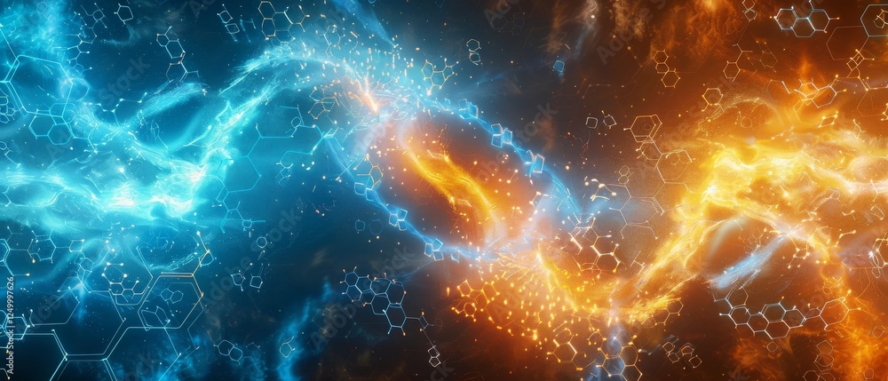 Poster glowing digital firewall illustration protecting network data from cyber attacks
