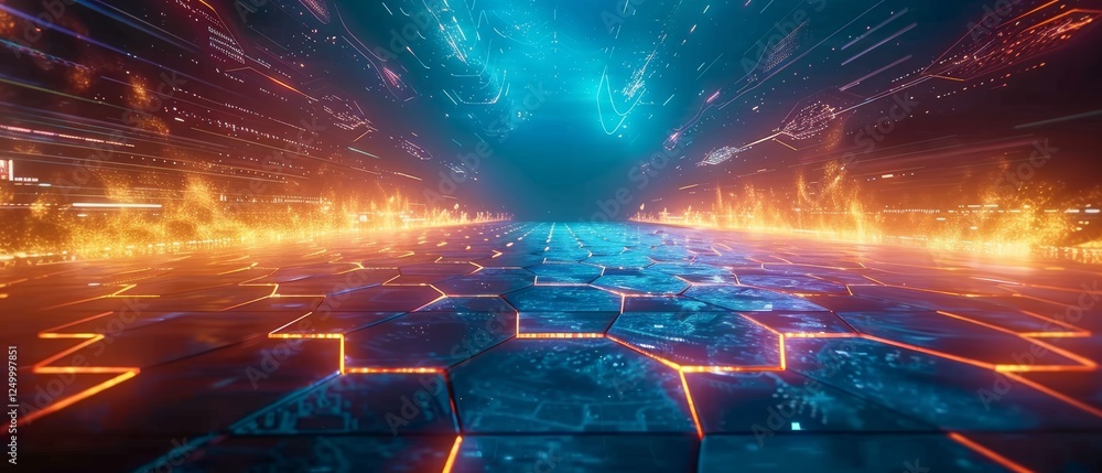 Aufkleber cybersecurity firewall concept with glowing elements for network protection and internet security