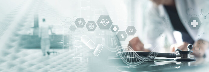 Medical technology healthcare and medicine concept. Doctor, cardiologist using laptop computer...