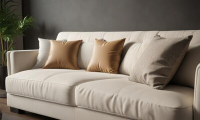Elegant lumbar cushion on contemporary sofa cover, accessory, chic