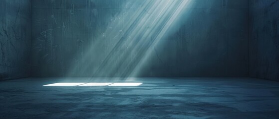 Obraz premium Peaceful minimalist studio space, illuminated by a single soft light source, creating subtle and moody shadows. Bare concrete catches a bright beam.