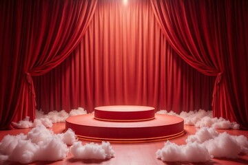 Event Stage Platform with Billowing Clouds of Dry Ice Smoke and Curtains.