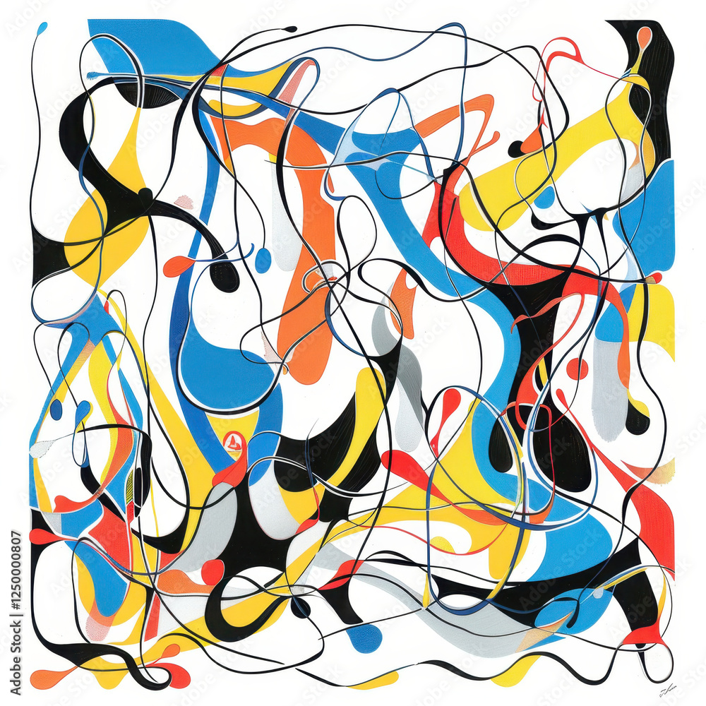 Poster vibrant collection of abstract lines and shapes in various colors, creating dynamic and energetic co