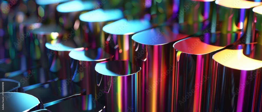 Wall mural prismatic sound spectrum in rainbow chrome and graphite black. refracting audio frequencies form cry