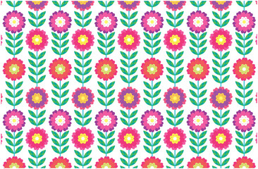 レトロな花柄のシームレスパターン（ビビットカラー）