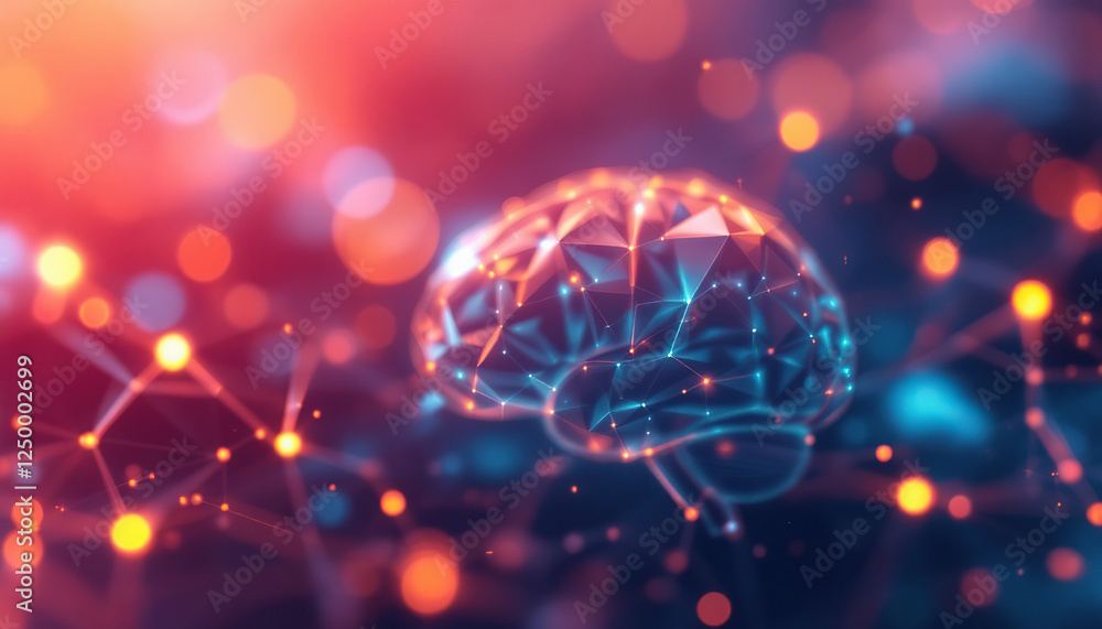 Poster abstract brain network digital art with glowing nodes