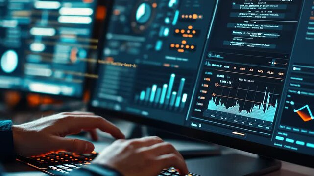 Close-up of agent's hands navigating support dashboard, professional headset active, clean and efficient workspace highlighting modern tools and technology