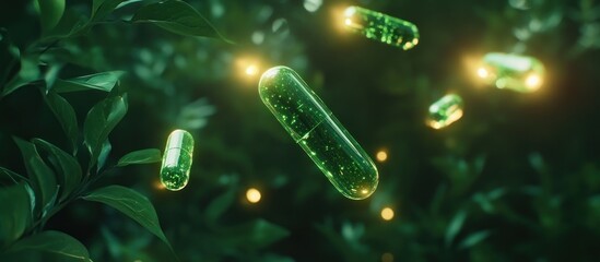 Nature's Remedy: Green Capsules in Lush Foliage