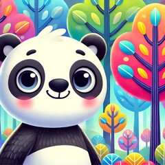 Adorable Cartoon Panda in Colorful Fantasy Forest &ndash; Kids Illustration