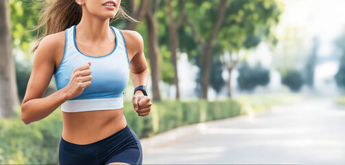 Fototapeta premium Stock photo of a young woman jogging in the park