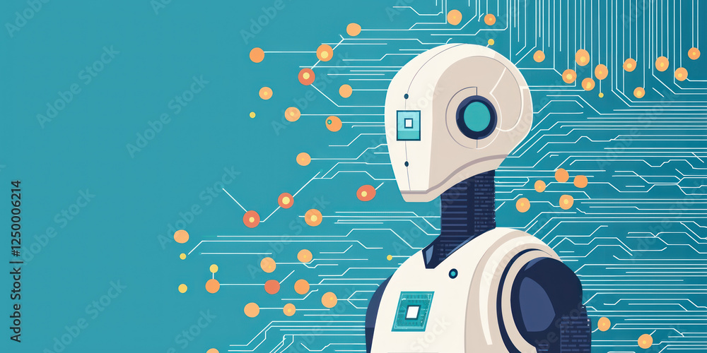 Poster futuristic robot with digital circuits and glowing elements, symbolizing technology and innovation