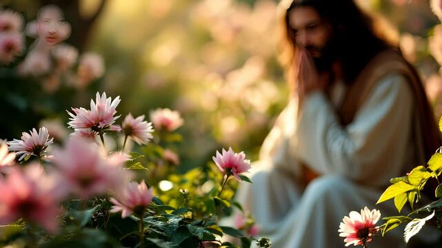 Moment of Serenity, A Spiritual Connection Amidst Blooming Flowers