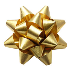 Close-up of a beautiful, star-shaped gold ribbon bow.