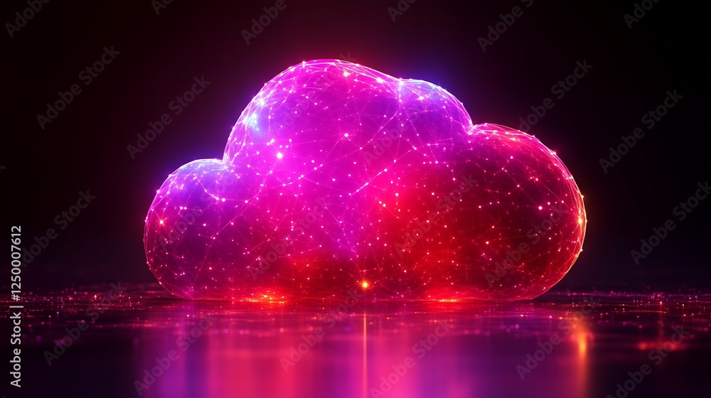 Aufkleber a glowing cloud of data networks with vibrant colors and a dark background