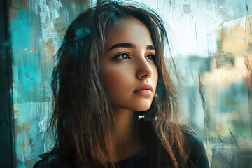 Young Woman Struggling with Social Anxiety in Urban Setting Illustrated Artwork