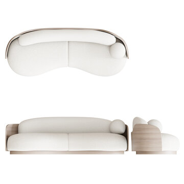 Sofa 3D Rendering Stock Illustration on transparent background, top view, side view and front view.