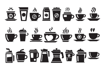 Obraz premium Various Coffee and Hot Drink Icons in Black and White