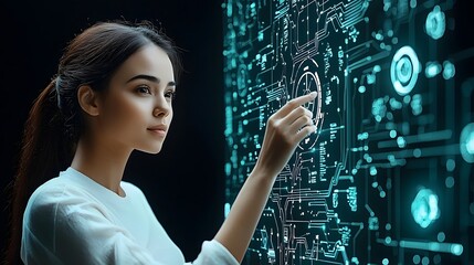 Futuristic holographic user interface interacting with digital internet infrastructure and data technology  Concept of advanced connectivity information technology and intelligence