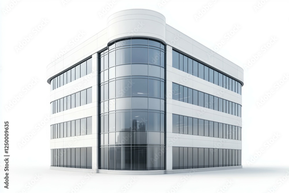 Poster large building with a lot of windows and a curved front