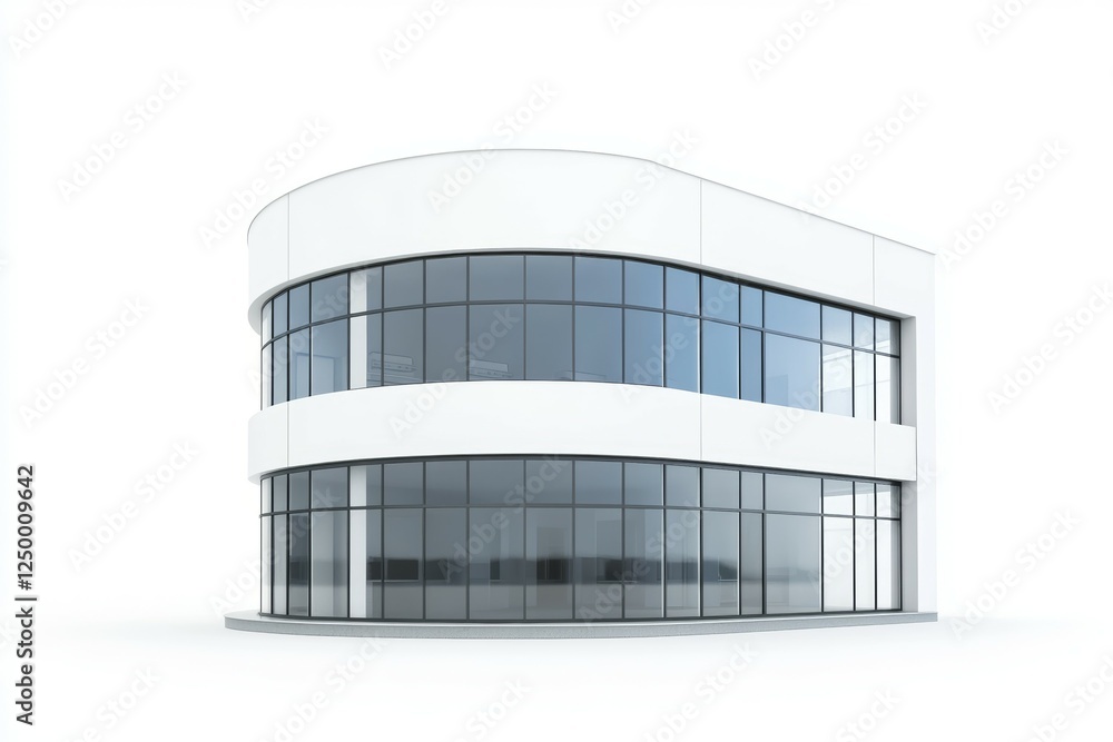 Poster large building with a lot of windows and a curved design