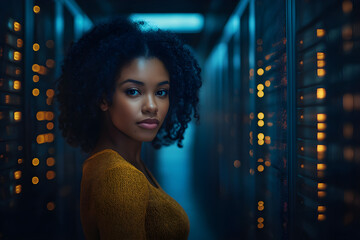 female employee checking the server room