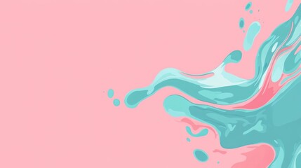 Fototapeta premium Abstract pastel pink and teal paint splash on pink background.