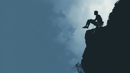 Silhouette of a climber resting on a cliff face. conveys themes of introspection and challenge. ideal for adventure or motivational content. Extreme Contrast Themes. Illustration