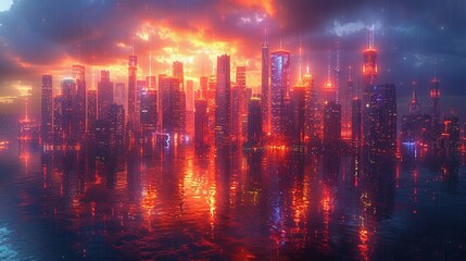 Obraz premium 未来的なホログラフィック都市風景5